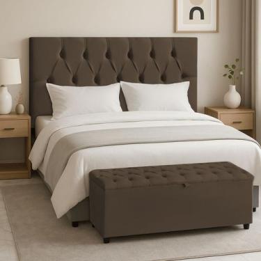 Imagem de Cabeceira Casal Paris Estofada Painel com Recamier Baú 130cm para Cama