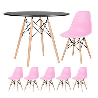 Imagem de [encerrado] Kit - Mesa Eames 100 cm preto + 5 cadeiras Eames Dsw Rosa claro