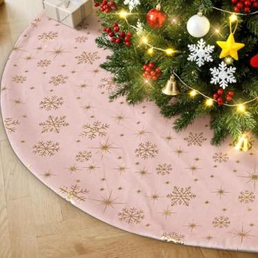 Imagem de Lanpn Saia cobre pé para árvore de Natal de 40 cm, veludo pequeno floco de neve redondas, capas para base tapete para decoração natalícia de interiores (rosa)