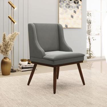 Imagem de Cadeira de Jantar Liz Suede Base Fixa Madeira com Pés Palito Tabaco - 