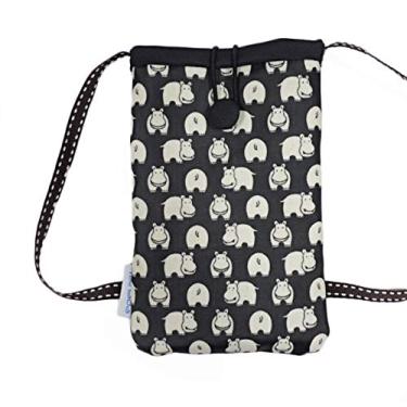 Imagem de Tainada Bolsa transversal pequena para smartphone, à prova de choque, bolsa de viagem para iPhone 16/15/14 Pro, 13 mini; Samsung Galaxy S24, S23, Google Pixle 9/8/7 (padrão hipopótamo preto)