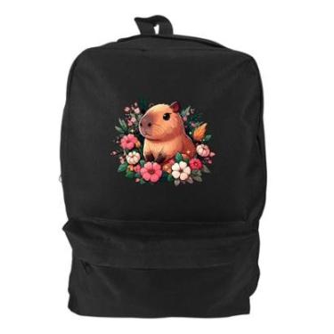 Imagem de Mochila Bolsa Unissex Basica Escolar Estampado Capivara Flores Tamanho:Único;Cor:;Genero:Homem-Masculino