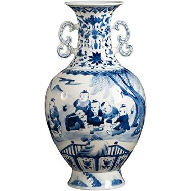 Imagem de Vaso de flores vaso de cerâmica 33,3 cm grande azul e branco porcelana vaso de flor chinês antigo áspero vasos pintados à mão quarto sala de estar ornamento vasos decoração de mesa