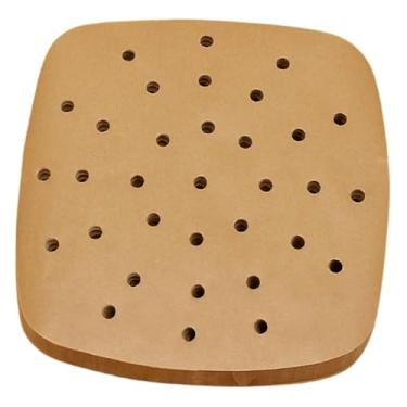 Imagem de KiBcsLic 100 peças de papel vegetal para grelha, acessórios antiaderentes, resistentes a altas temperaturas, marrom, com orifícios de ventilação, revestimento, 20.5cmx20.5cm