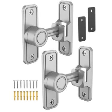 Imagem de Fechadura de porta de celeiro de ângulo reto de 90 graus, trava de porta deslizante antifurto para cerca de madeira, jardim, banheiro, janela de garagem ao ar livre, inclui parafuso (prata - pacote