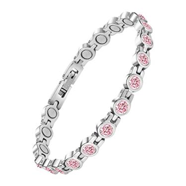 Imagem de Pulseira magnética feminina Jeroot, Braceletes magnéticos de aço de titânio para alívio da dor Pulseiras de artrite Fecho magnético Pulseiras femininas sem elos, rosa