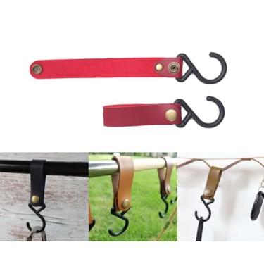 Imagem de Pacote com 4 ganchos de couro em forma de S – Ganchos de pendurar resistentes para acampamento, carrinhos, toalhas de cozinha e banheiro/casacos