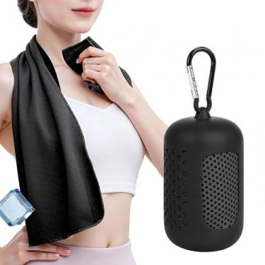 Imagem de Toalha magnética dobrável de secagem rápida – Toalha de treino preta de gelo com bolsa para viagens, acampamento e fitness