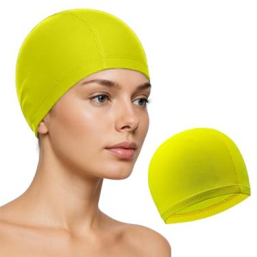 Imagem de Touca de natação, touca de natação de alta elasticidade mantém o cabelo limpo, respirável, ajuste tanto cabelo longo curto, touca de natação feminina meninas homens crianças chapéu tamanho único