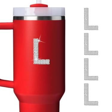 Imagem de LUHOHI 4 peças de adesivos com letras iniciais de strass brilhante - Grande glitter alfabeto personalizado nome monograma decalques brilhantes para copo Stanley garrafas de água graduação boné bagagem