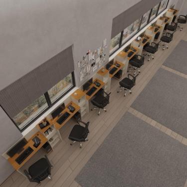 Imagem de Conjunto De Escritório Tech 8 Livreiro E 9 Mesas 90cm - Vian - Off White E Cedro Off White E Cedro