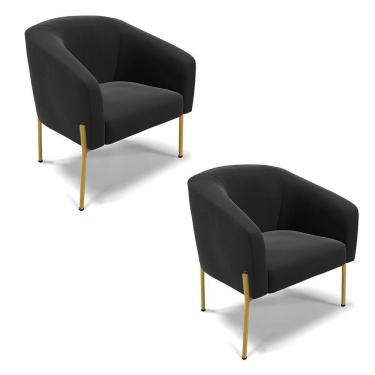 Imagem de Cadeira Sala De Jantar Pé De Ferro Dourado Kit 2 Stella Suede D03 - D\'rossi Cor Preto