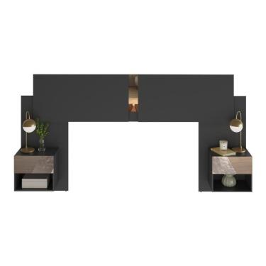 Imagem de Cabeceira Casal/queen Com Espelhos E 2 Mesas De Cabeceira 232cm Multimóveis Mp4326 Preto Preto