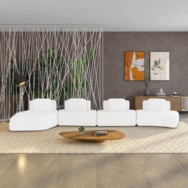 Imagem de Sofá 4 Lugares Orgânico Com Chaise E 3 Módulos Berlim Bouclê Off White