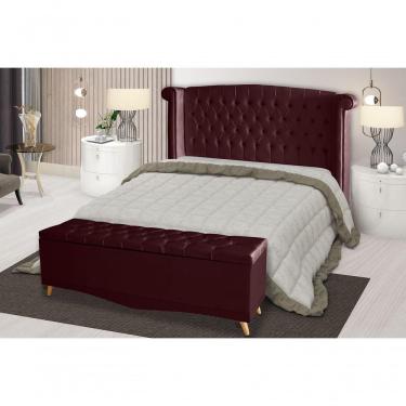Imagem de Kit Cabeceira De Cama Box E Calçadeira Baú Malibu Casal 140 Cm Suede Bordo Eli Móveis