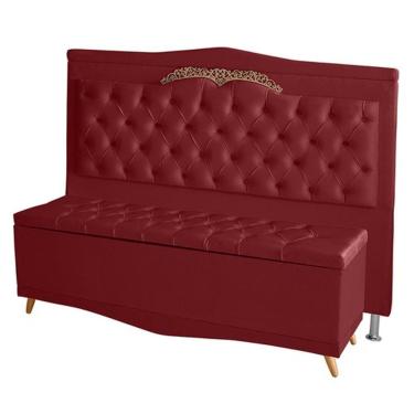 Imagem de Kit Cabeceira De Cama Box E Calçadeira Baú Madri Queen 160 Cm Suede Vermelho Eli Móveis E Decoração
