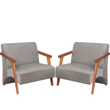 Imagem de Poltrona Namoradeira Venus Braço Madeira Maciça Suede Cinza