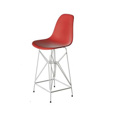 Imagem de Banqueta Bistrô Alta Eames Vermelha Base Ferro Branco - Cor: Vermelho