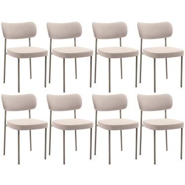 Imagem de Kit 08 Cadeiras Estofadas Para Sala De Jantar Melina Base Arena L02 Suede Bege - Lyam Decor