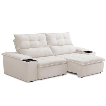 Imagem de Sofá Retrátil Reclinável Para Sala De Estar Living 210cm ártico F04 Bouclê Cru - Lyam Decor