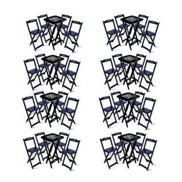 Imagem de Kit 8 Conjuntos De Mesa Bistrô Dobrável Jack Daniel's Com 4 Banquetas De Madeira Preta