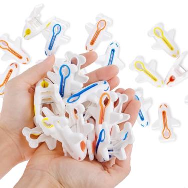 Imagem de Pregadores de roupa de plástico fortes - clipes de roupas de avião de lavanderia resistentes à prova de vento grampos de roupas, design sem vestígios para roupas, 3 cores, 24 peças