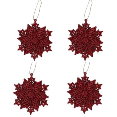 Imagem de Kit 4 Flores Enfeite Para Arvore Natal Vermelho Glitter 12cm Decoração Natalina Premium
