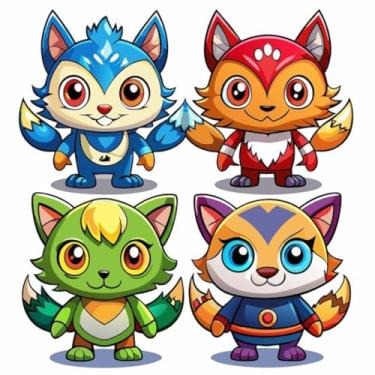 Imagem de Adesivo Decalque de Parede Anime Monstros Fofinhos Raposas Coloridas Decorativo Kids 40x40cm