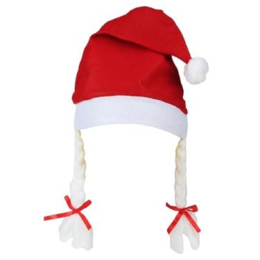 Imagem de Touca com Trança Natalina 28x55cm Gorro de Natal Pompom Mamãe Noel