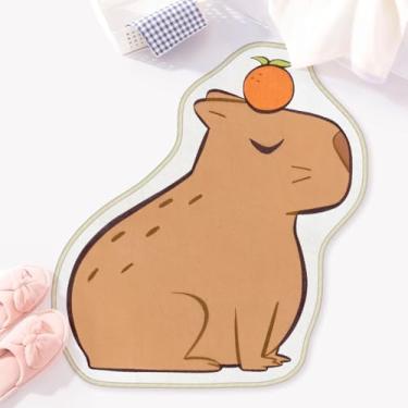 Imagem de Allenjoy 72,6 cm x 79,8 cm Calm Animal Friend Tapetes de banheiro laranja na capivara tapete tapete antiderrapante lavável