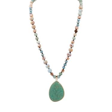 Imagem de MINACHI Colar Boho de contas com pingente turquesa criada, joia multicolorida feita à mão, colar vintage terroso para mulheres