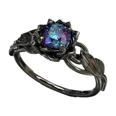 Imagem de Anéis de zircônia cúbica para mulheres, anel gótico, flor preta, cristal empilhável, moderno, floral, eternidade, viagem, noivado, casamento, aniversário, joia presente, Liga de aço, Sem pedra