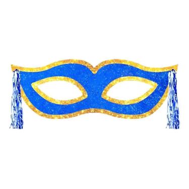 Imagem de Painel Decoração Máscara Carnaval Glitter Azul E Dourado Com Fitilho