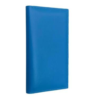 Imagem de Baculyri Capa de couro premium para talão de cheques pessoal, carteira com suporte de caneta e divisória transparente para cheques duplicados (homens e mulheres), Azul cobalto