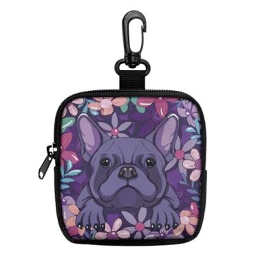 Imagem de Mini porta-moedas porta-chaves bolsa portátil para chaves, moedas, fone de ouvido, batom, porta-cartões, organizador de cabos, bolsa com zíper, acessórios, Flor Boston Terrier