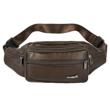 Imagem de OrrinSports Pochete de couro preto para homens e mulheres bolsa de cintura de couro genuíno bolsa transversal com alça ajustável para caminhadas, ciclismo, Nº 807 - marrom