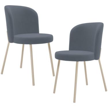 Imagem de Kit 02 Cadeiras Para Sala De Jantar Cozinha Estofada Gavi Arena L02 Suede Cinza - Lyam Decor