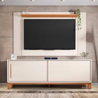 Imagem de Painel Tv 65 Pol 180cm Com Rack Bancada Para Sala Visari C01 - D`rossi Cor Off White/freijó
