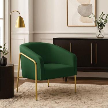 Imagem de Poltrona Sala Industrial Alta Dourado Stella Suede D03 - D`rossi Cor Verde