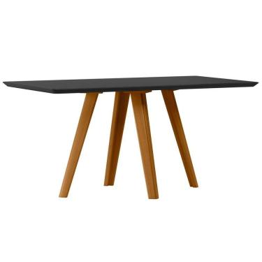 Imagem de Mesa De Jantar Para 6 Lugares 1,60m Tampo Mdf Com Vidro Mariah Ypê/preto - New Ceval