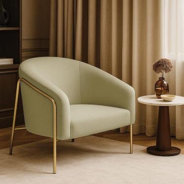 Imagem de Poltrona Sala Industrial Alta Dourado Stella Bouclê Pistache D03 - D`rossi