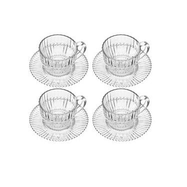 Imagem de Conjunto 4 Xícaras de Chá Wolff Império 220ml com Pires Cristal Design Clássico Transparente
