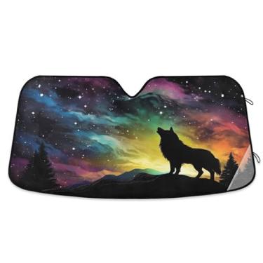 Imagem de ATTX Dreamscapes Wolf Para-brisa de carro 139.7 cm x 70.1 cm Protetor solar universal com proteção UV, persiana de janela frontal automática dobrável para caminhões Sedans SUVs #300