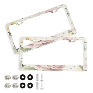 Imagem de SEHANY Molduras de placa de carro rosa dos namorados, capas de moldura de placa de carro de alumínio à prova de ferrugem com orifícios elípticos e parafusos serve para veículos padrão dos EUA tamanho