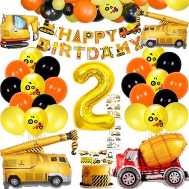 Imagem de Materiais de festa de aniversário de construção, 2 anos de idade, kit de guirlanda de balões de construção de balões de construção para decorações de festa de quarentena de construção