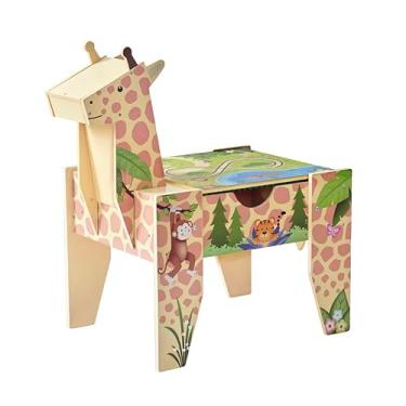 Imagem de Teamson Kids Jungle Giraffe Mesa de atividades 2 em 1 – Mesa de brinquedo de madeira com armazenamento embutido, 23 peças de construção e 1 carro, design frente e verso para blocos de construção e