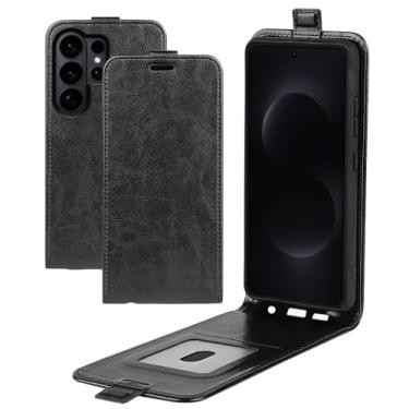 Imagem de XZDWH Capa para Samsung Galaxy S26 Ultra, capa de telefone flip vertical fina de couro PU capa protetora com fecho magnético com compartimento para cartão (preto)