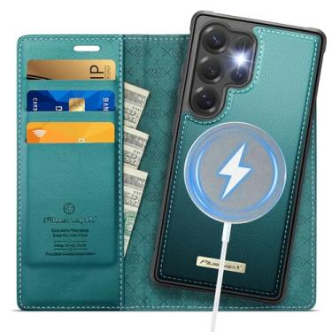 Imagem de PlusnapX Capa carteira para Samsung Galaxy S24 Ultra compatível com Magsafe, 2 em 1 couro PU flip com bloqueio de RFID, suporte para cartão, à prova de choque, capa magnética destacável para Galaxy