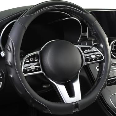 Imagem de Capa de volante RAM 1500-3500 personalizada, couro napa esportivo, fibra de carbono, antiderrapante 15,5-40,6 cm (Bla01)