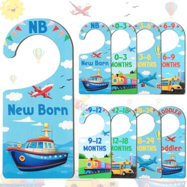 Imagem de CORNER LACE Divisórias de armário de bebê, 8 peças, tema de transporte, de madeira, frente e verso, cabide/organizador de roupas de recém-nascido a criança para decoração de berçário, chá de bebê